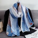  Khăn quàng choàng cổ lụa cao cấp cho nữ văn phòng sở đẹp màu xanh phối hoa sen AGANA - KS172 