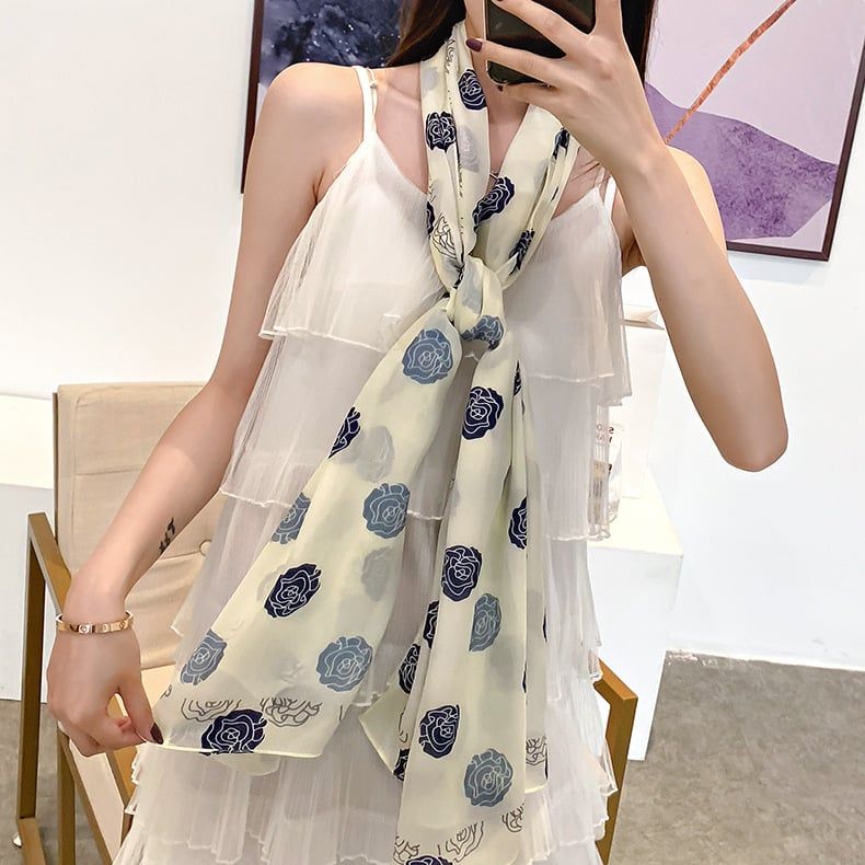  Khăn quàng choàng cổ lụa cao cấp cho nữ văn phòng sở đẹp màu trắng AGANA - KS174 