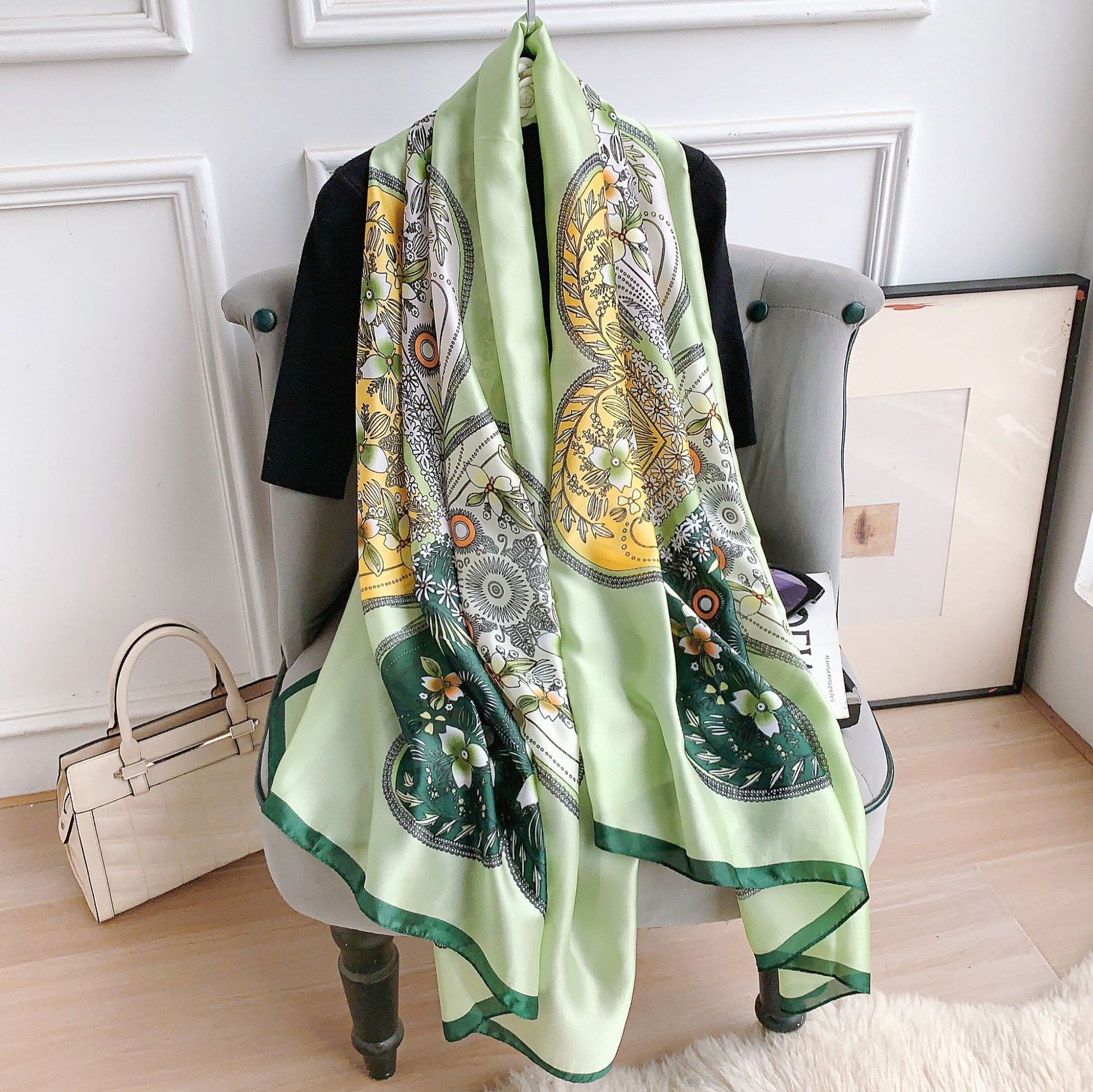  Khăn quàng choàng cổ lụa cao cấp cho nữ văn phòng sở đẹp màu xanh AGANA - KS176 