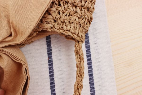  Túi cói đi biển vintage thời trang nữ phong cách đeo chéo vai Hàn Quốc đẹp hình tròn đính nơ màu nâu - TC015 