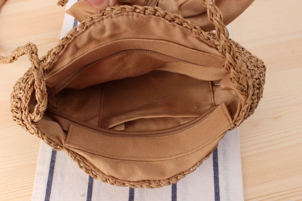  Túi cói đi biển vintage thời trang nữ phong cách đeo chéo vai Hàn Quốc đẹp hình tròn đính nơ màu nâu - TC015 