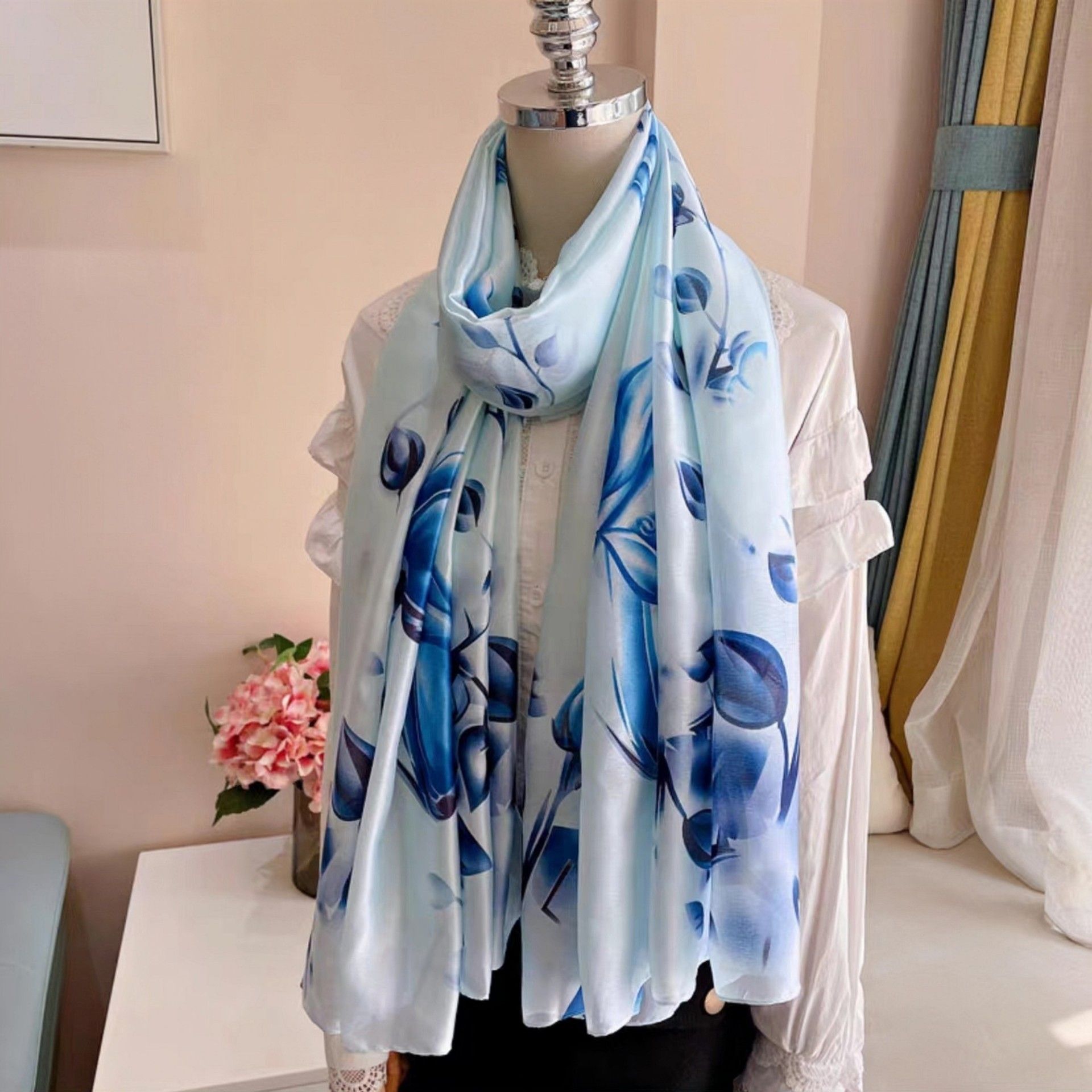 Khăn quàng choàng cổ lụa cao cấp cho nữ văn phòng sở đẹp màu xanh AGANA - KS158 