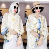  Khăn quàng choàng cổ lụa cao cấp cho nữ văn phòng sở đẹp màu trắng phối xanh AGANA - KS179 