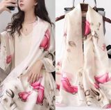 Khăn quàng choàng cổ lụa cao cấp cho nữ văn phòng sở đẹp màu be phối hồng AGANA - KS157 