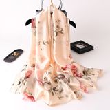  Khăn quàng choàng cổ lụa cao cấp cho nữ văn phòng sở đẹp màu be phối hồng AGANA - KS159 