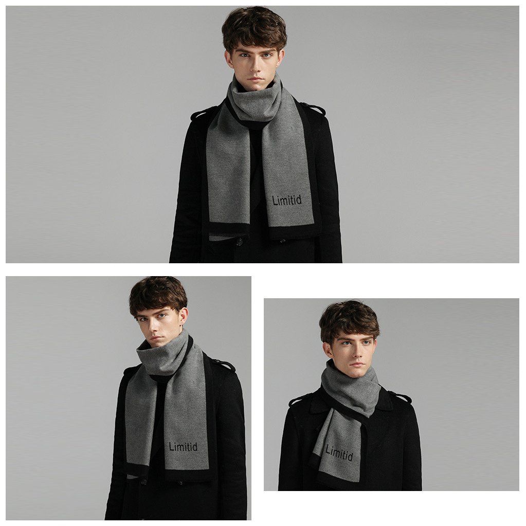  Khăn quàng choàng cổ nam Hàng Hiệu & Cao Cấp - Khăn len cashmere giữ ấm họa tiết màu Xám - KN020 