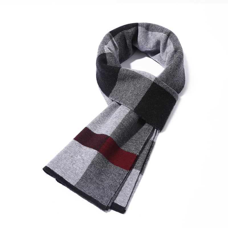  Khăn quàng choàng cổ nam Hàng Hiệu & Cao Cấp - Khăn len cashmere giữ ấm họa tiết sọc caro màu đỏ xám đen - KN026 