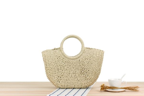  Túi cói đi biển vintage thời trang nữ phong cách đeo chéo vai Hàn Quốc đẹp cổ điển màu be - TC018 
