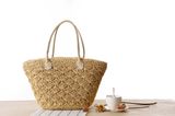  Túi cói đi biển vintage thời trang nữ phong cách đeo chéo vai Hàn Quốc đẹp đính hoa văn màu be sẫm - TC019 