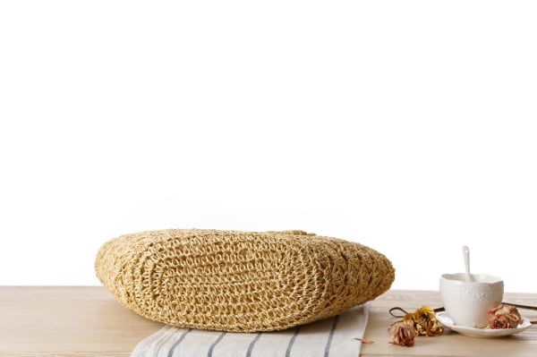  Túi cói đi biển vintage thời trang nữ phong cách đeo chéo vai Hàn Quốc đẹp đính hoa văn màu be sẫm - TC019 