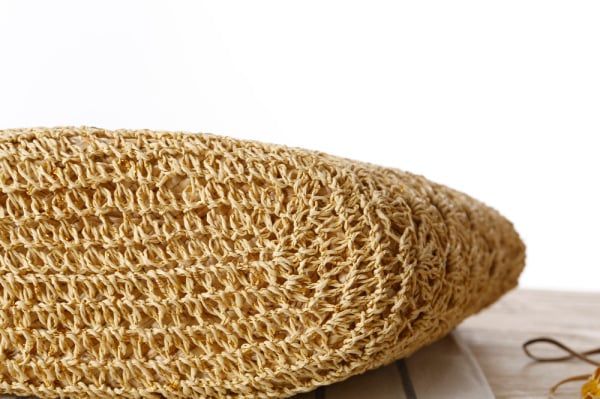  Túi cói đi biển vintage thời trang nữ phong cách đeo chéo vai Hàn Quốc đẹp đính hoa văn màu be sẫm - TC019 