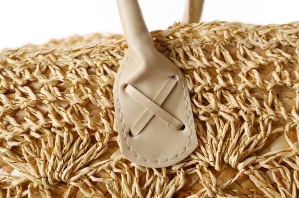  Túi cói đi biển vintage thời trang nữ phong cách đeo chéo vai Hàn Quốc đẹp đính hoa văn màu be sẫm - TC019 