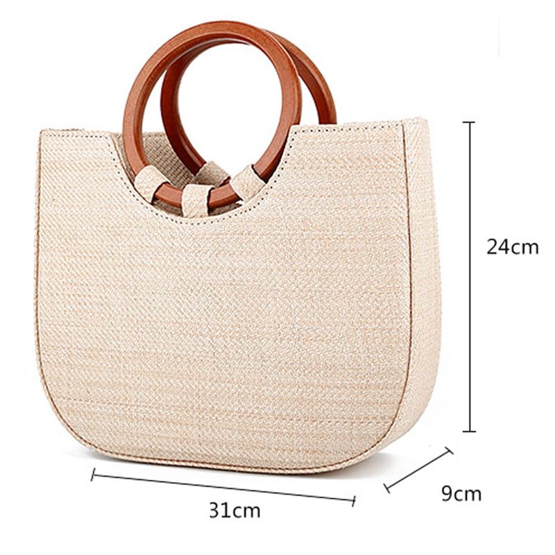  Túi cói đi biển vintage thời trang nữ phong cách cầm tay Hàn Quốc đẹp cổ điển dây da màu nâu - TC062 