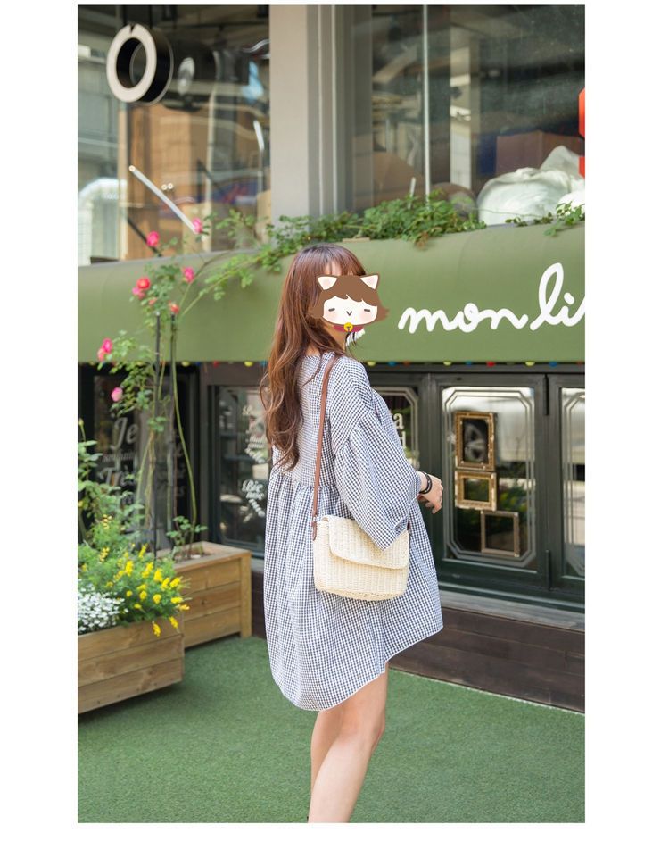  Túi cói đi biển vintage thời trang nữ phong cách cầm tay Hàn Quốc đẹp cổ điển dây da màu nâu - TC070 