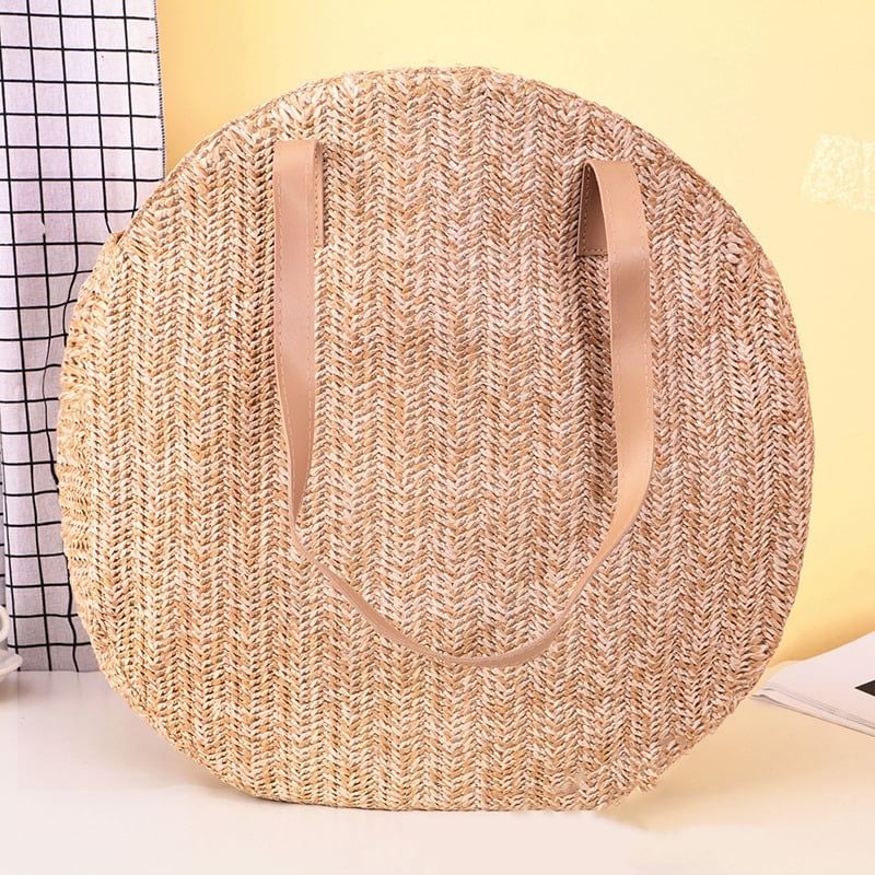  Túi cói đi biển vintage thời trang nữ phong cách cầm tay Hàn Quốc đẹp cổ điển dây da màu nâu - TC071 