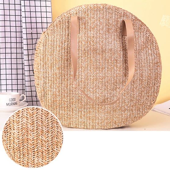  Túi cói đi biển vintage thời trang nữ phong cách cầm tay Hàn Quốc đẹp cổ điển dây da màu nâu - TC071 