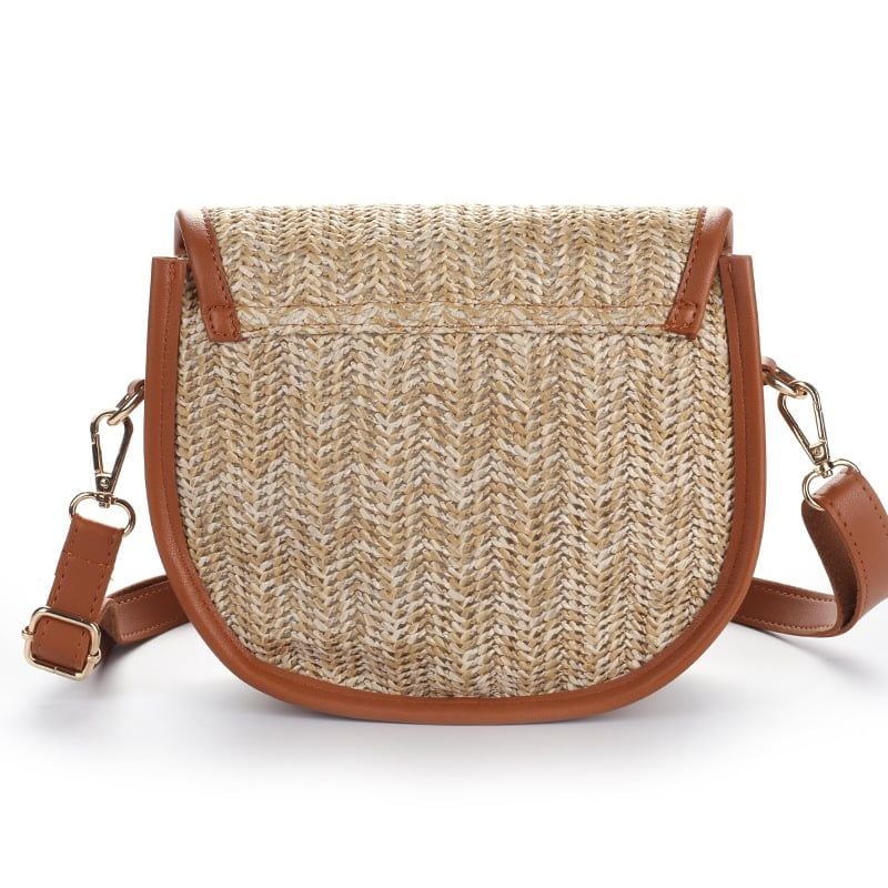  Túi cói đi biển vintage thời trang nữ phong cách cầm tay Hàn Quốc đẹp cổ điển dây da màu nâu - TC072 