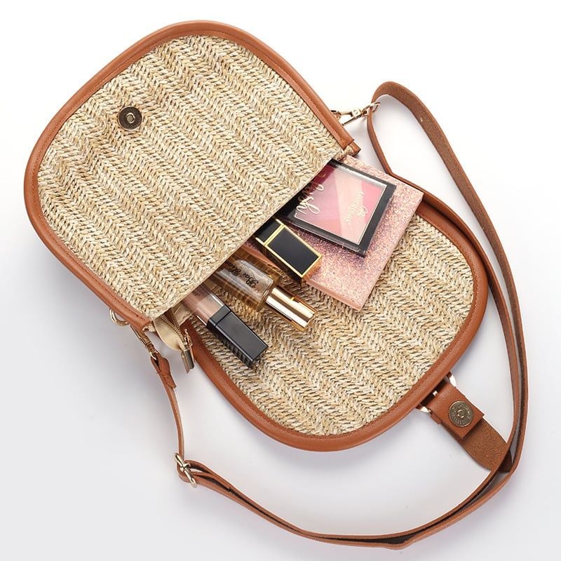  Túi cói đi biển vintage thời trang nữ phong cách cầm tay Hàn Quốc đẹp cổ điển dây da màu nâu - TC072 