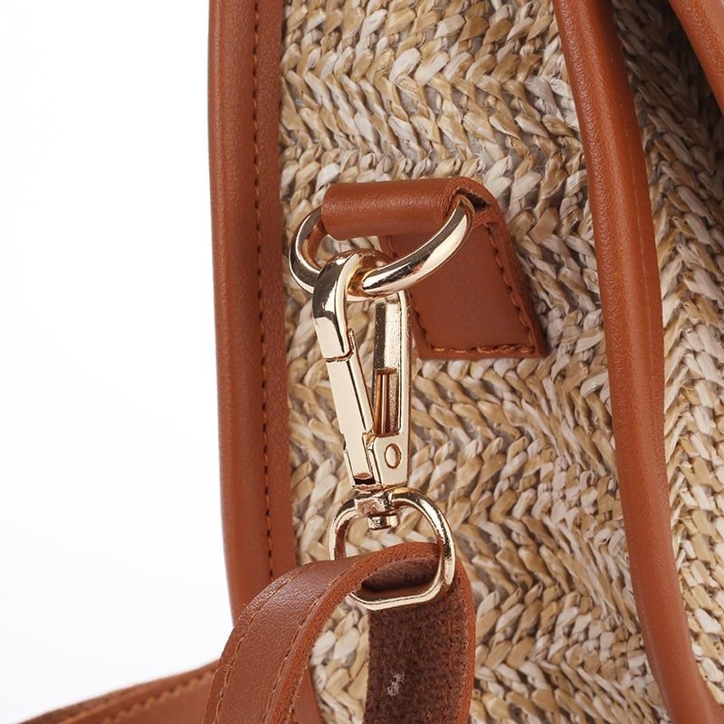  Túi cói đi biển vintage thời trang nữ phong cách cầm tay Hàn Quốc đẹp cổ điển dây da màu nâu - TC072 