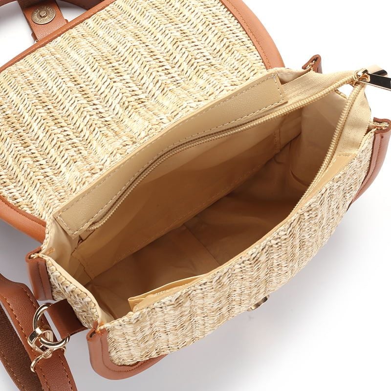  Túi cói đi biển vintage thời trang nữ phong cách cầm tay Hàn Quốc đẹp cổ điển dây da màu nâu - TC072 