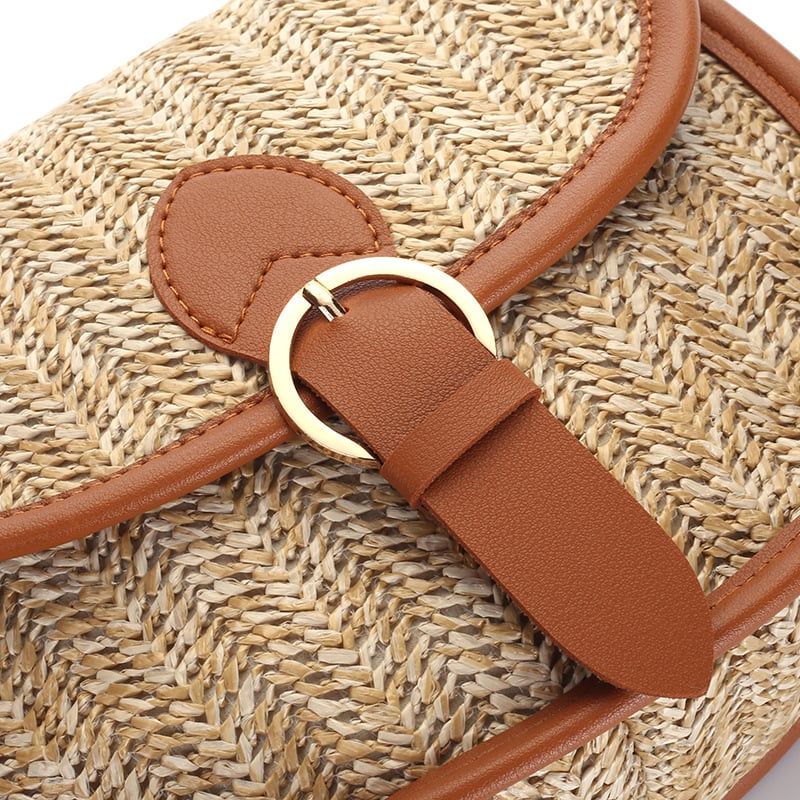  Túi cói đi biển vintage thời trang nữ phong cách cầm tay Hàn Quốc đẹp cổ điển dây da màu nâu - TC072 