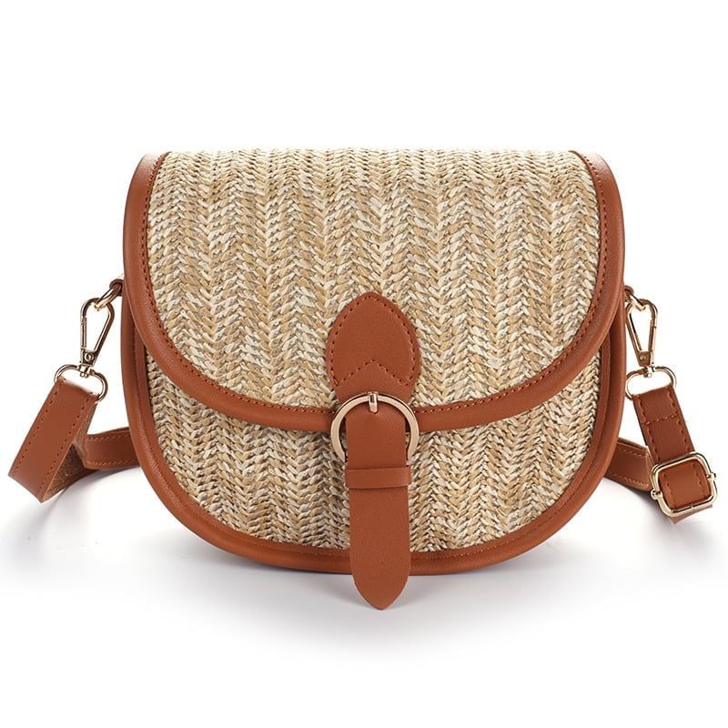  Túi cói đi biển vintage thời trang nữ phong cách cầm tay Hàn Quốc đẹp cổ điển dây da màu nâu - TC072 