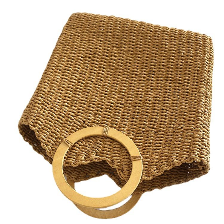  Túi cói đi biển vintage thời trang nữ phong cách cầm tay Hàn Quốc đẹp cổ điển dây da màu nâu - TC073 