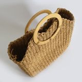  Túi cói đi biển vintage thời trang nữ phong cách cầm tay Hàn Quốc đẹp cổ điển dây da màu nâu - TC073 