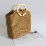  Túi cói đi biển vintage thời trang nữ phong cách cầm tay Hàn Quốc đẹp cổ điển dây da màu nâu - TC073 