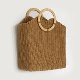  Túi cói đi biển vintage thời trang nữ phong cách cầm tay Hàn Quốc đẹp cổ điển dây da màu nâu - TC073 