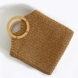  Túi cói đi biển vintage thời trang nữ phong cách cầm tay Hàn Quốc đẹp cổ điển dây da màu nâu - TC073 