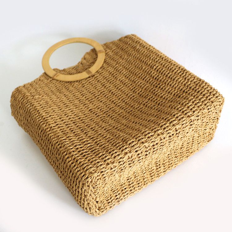  Túi cói đi biển vintage thời trang nữ phong cách cầm tay Hàn Quốc đẹp cổ điển dây da màu nâu - TC073 