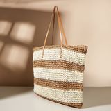  Túi cói đi biển vintage thời trang nữ phong cách cầm tay Hàn Quốc đẹp cổ điển dây da màu nâu - TC074 