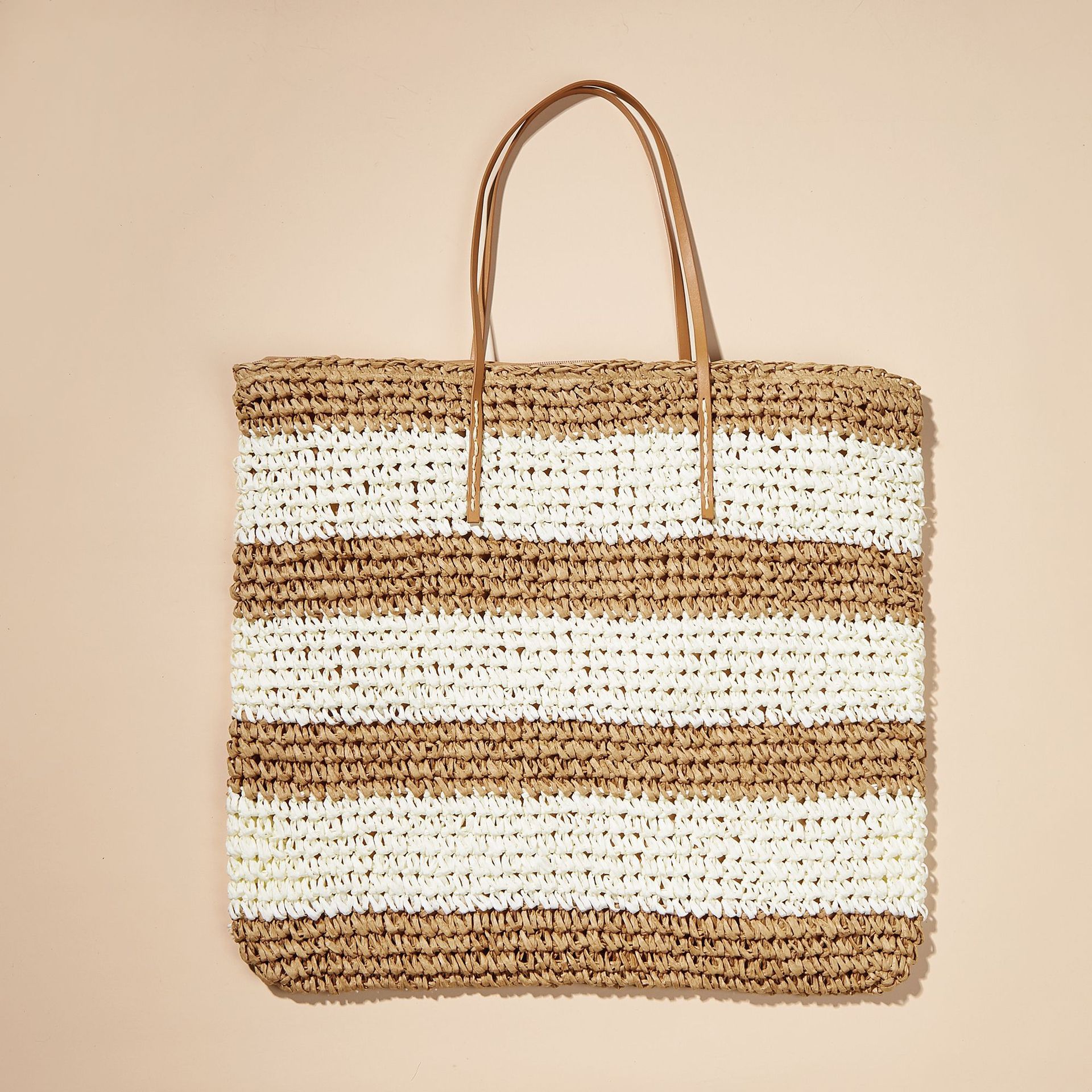  Túi cói đi biển vintage thời trang nữ phong cách cầm tay Hàn Quốc đẹp cổ điển dây da màu nâu - TC074 