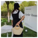  Túi cói đi biển vintage thời trang nữ phong cách cầm tay Hàn Quốc đẹp cổ điển dây da màu nâu - TC077 