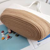  Túi cói đi biển vintage thời trang nữ phong cách cầm tay Hàn Quốc đẹp cổ điển dây da màu nâu - TC080 