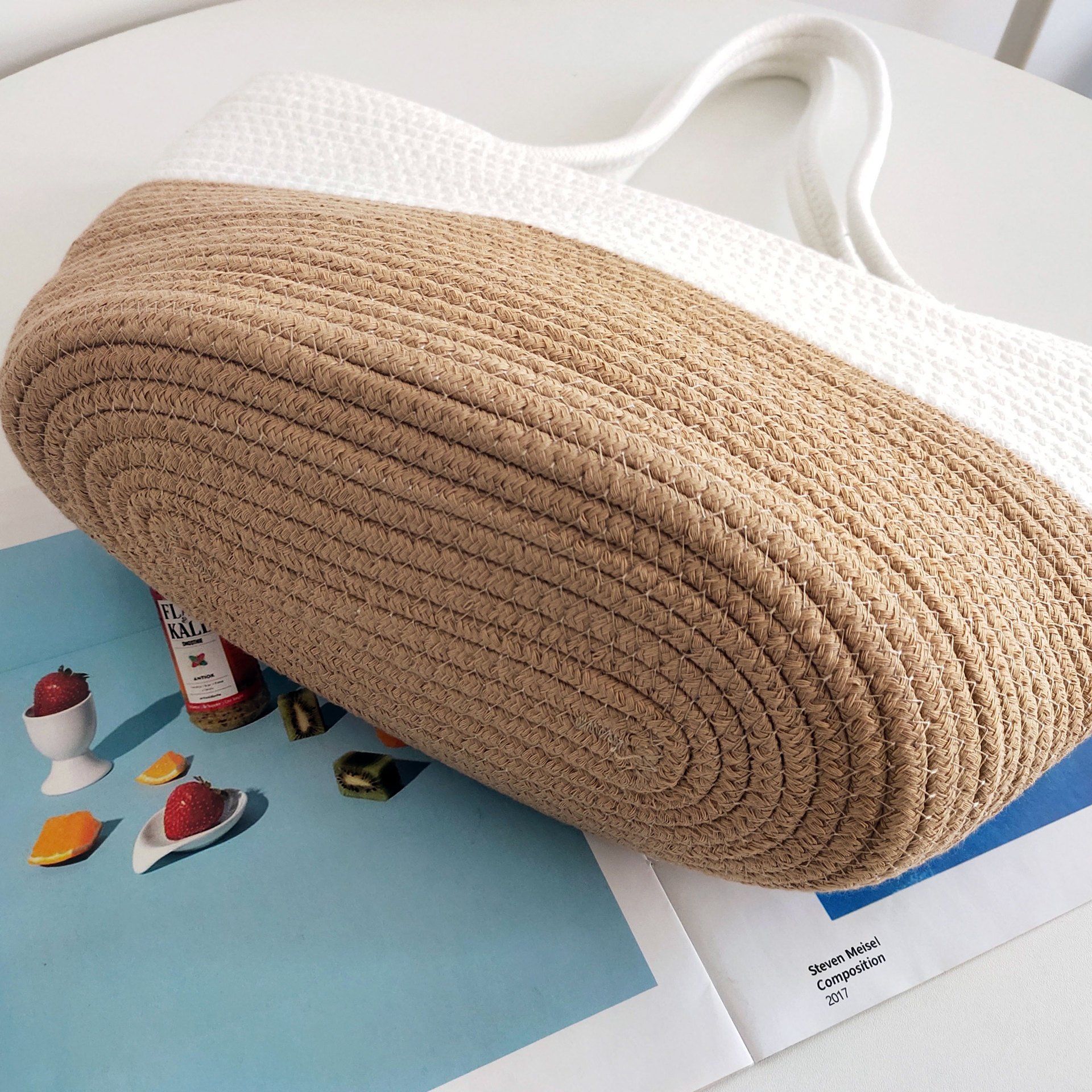  Túi cói đi biển vintage thời trang nữ phong cách cầm tay Hàn Quốc đẹp cổ điển dây da màu nâu - TC080 