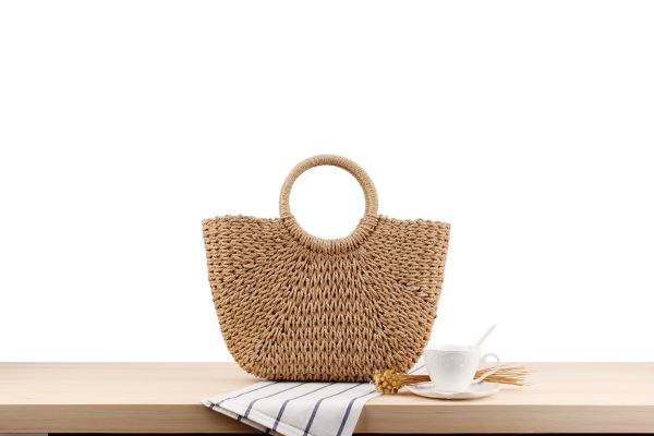  Túi cói đi biển vintage thời trang nữ phong cách đeo chéo vai Hàn Quốc đẹp cổ điển màu nâu - TC017 