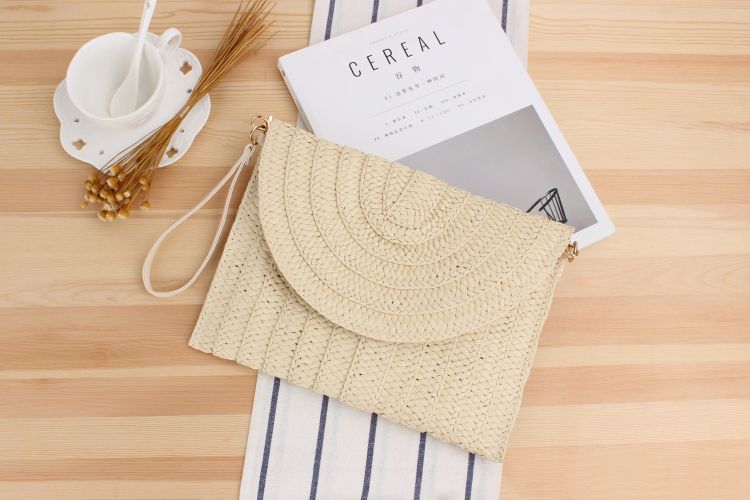  Túi cói đi biển vintage thời trang nữ phong cách đeo chéo vai Hàn Quốc đẹp hình chữ nhật dây da màu be trơn - TC010 