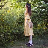  Túi cói đi biển vintage thời trang nữ phong cách đeo chéo vai Hàn Quốc đẹp hình tròn đính nơ màu nâu - TC015 