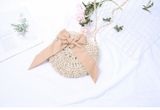  Túi cói đi biển vintage thời trang nữ phong cách đeo chéo vai Hàn Quốc đẹp hình tròn đính nơ màu be - TC016 