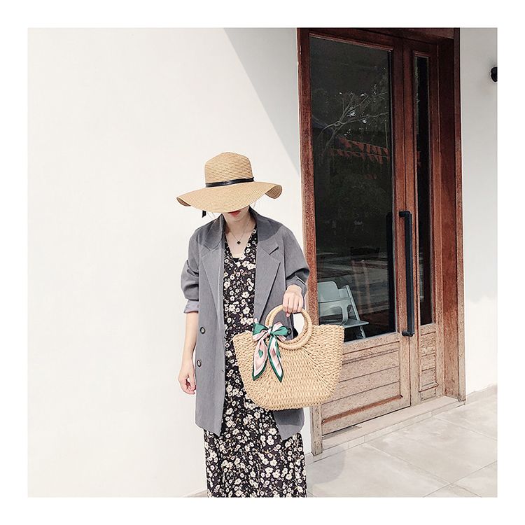  Túi cói đi biển vintage thời trang nữ phong cách đeo chéo vai Hàn Quốc đẹp cổ điển màu nâu - TC017 