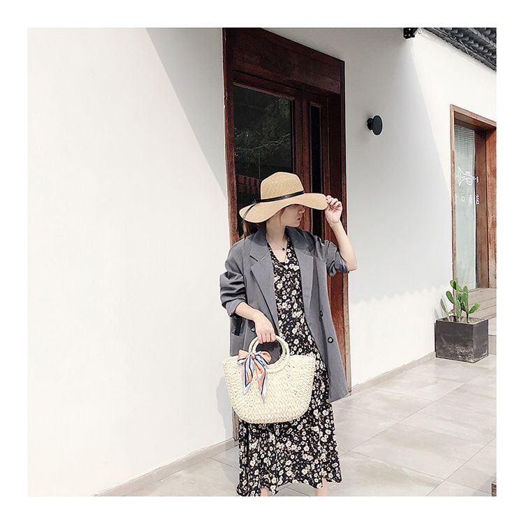  Túi cói đi biển vintage thời trang nữ phong cách đeo chéo vai Hàn Quốc đẹp cổ điển màu be - TC018 