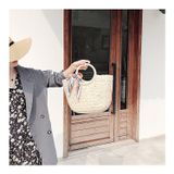  Túi cói đi biển vintage thời trang nữ phong cách đeo chéo vai Hàn Quốc đẹp cổ điển màu be - TC018 