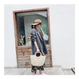  Túi cói đi biển vintage thời trang nữ phong cách đeo chéo vai Hàn Quốc đẹp cổ điển màu be - TC018 