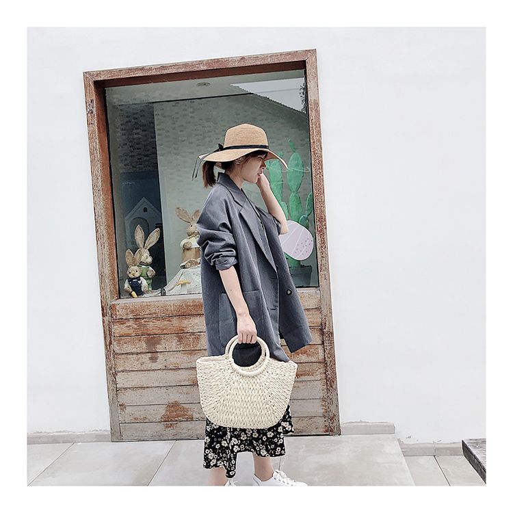 Túi cói đi biển vintage thời trang nữ phong cách đeo chéo vai Hàn Quốc đẹp cổ điển màu be - TC018 
