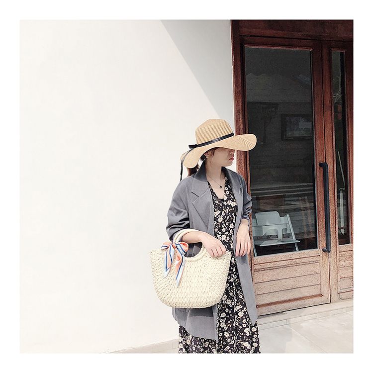  Túi cói đi biển vintage thời trang nữ phong cách đeo chéo vai Hàn Quốc đẹp cổ điển màu be - TC018 