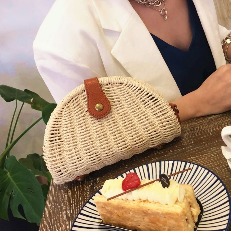  Túi cói đi biển vintage thời trang nữ phong cách đeo chéo vai Hàn Quốc đẹp dây da màu be trơn - TC012 