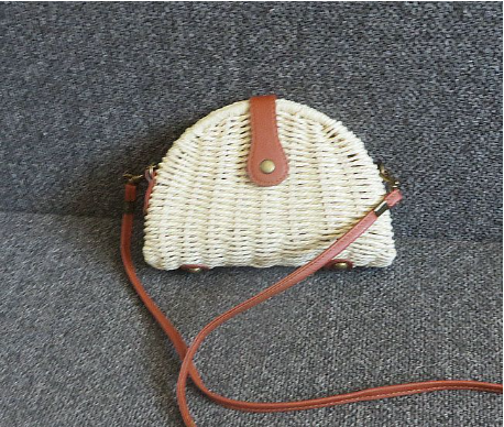  Túi cói đi biển vintage thời trang nữ phong cách đeo chéo vai Hàn Quốc đẹp dây da màu be trơn - TC012 