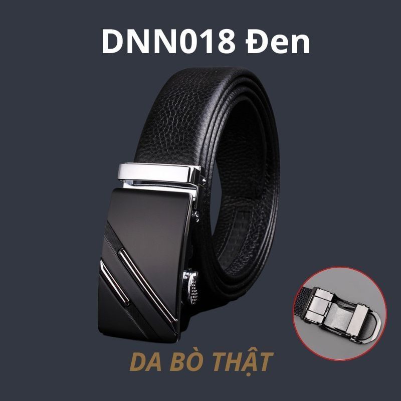  Thắt lưng nam da bò thật khóa tự động hợp kim chống rỉ AGANA dây nịt nam cao cấp khóa lỗ kim da bò bền bỉ thời trang - Màu Đen - DNN018 